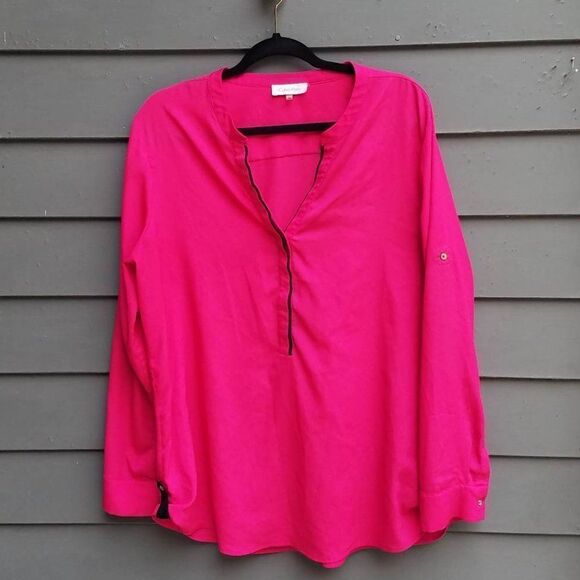 Calvin Klein sheer RED Partial button down Top size XL - Picture 1 of 10